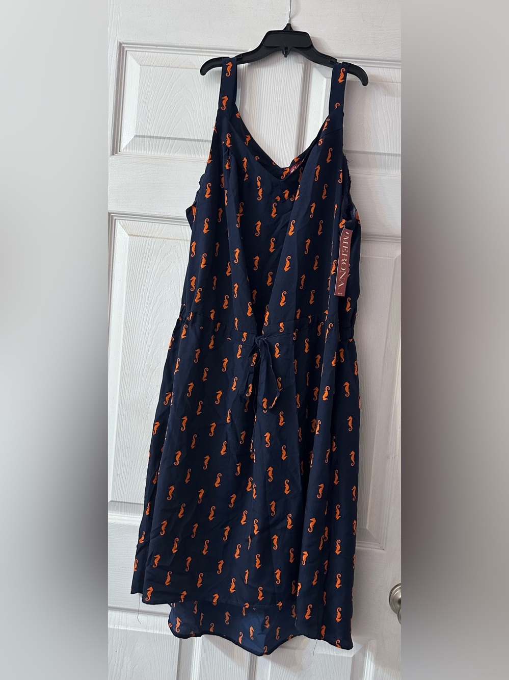 Merona Women’s XXL Navy Orange Seahorse Print Sleeveless Dress High Low NWT